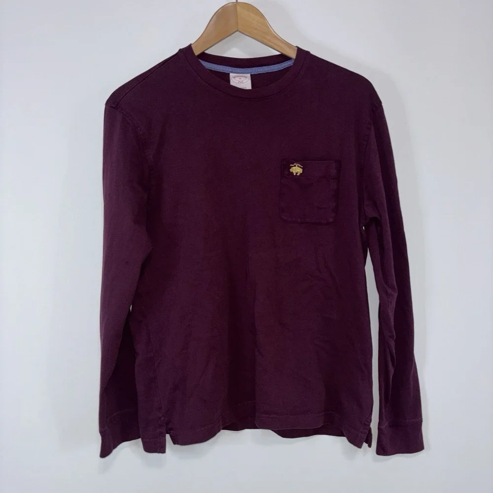 Brooks Brothers 100 Cotton Burgundy Long Sleeve Pocket Tee Shirt Size M